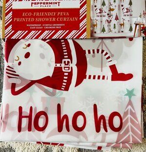 NIB❤️Peppermint Place HoHoHo Santa Peva Shower Curtain